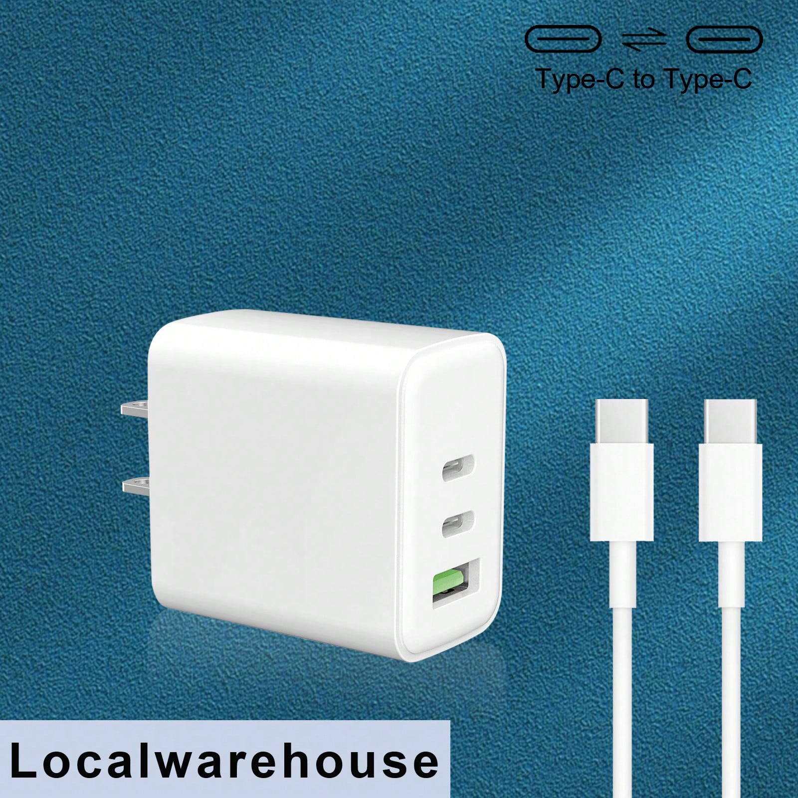 1-Pack 3-Port (2 USB-C + 1 USB-A) Wall Charger + Type-C To Type-C Cable, Fast Charging For 12/13/14/15/16 Series, IPad & Android Phones/Tablets, Local Warehouse Suitable For Multiple People Charging