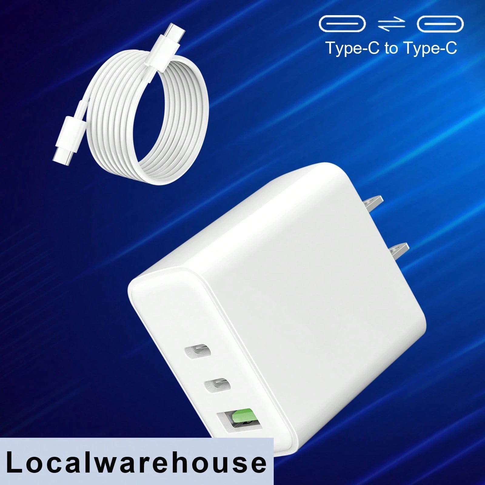 1-Pack 3-Port (2 USB-C + 1 USB-A) Wall Charger + Type-C To Type-C Cable, Fast Charging For 12/13/14/15/16 Series, IPad & Android Phones/Tablets, Local Warehouse Suitable For Multiple People Charging