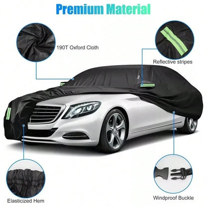 1 Pack Heavy Duty Waterproof Full Car Cover, All Weather Windproof Dustproof UV Sun Resistant Auto Protector Shield, All Season Outdoor Vehicle Cover For Sedan SUV Van Daily Car Protection