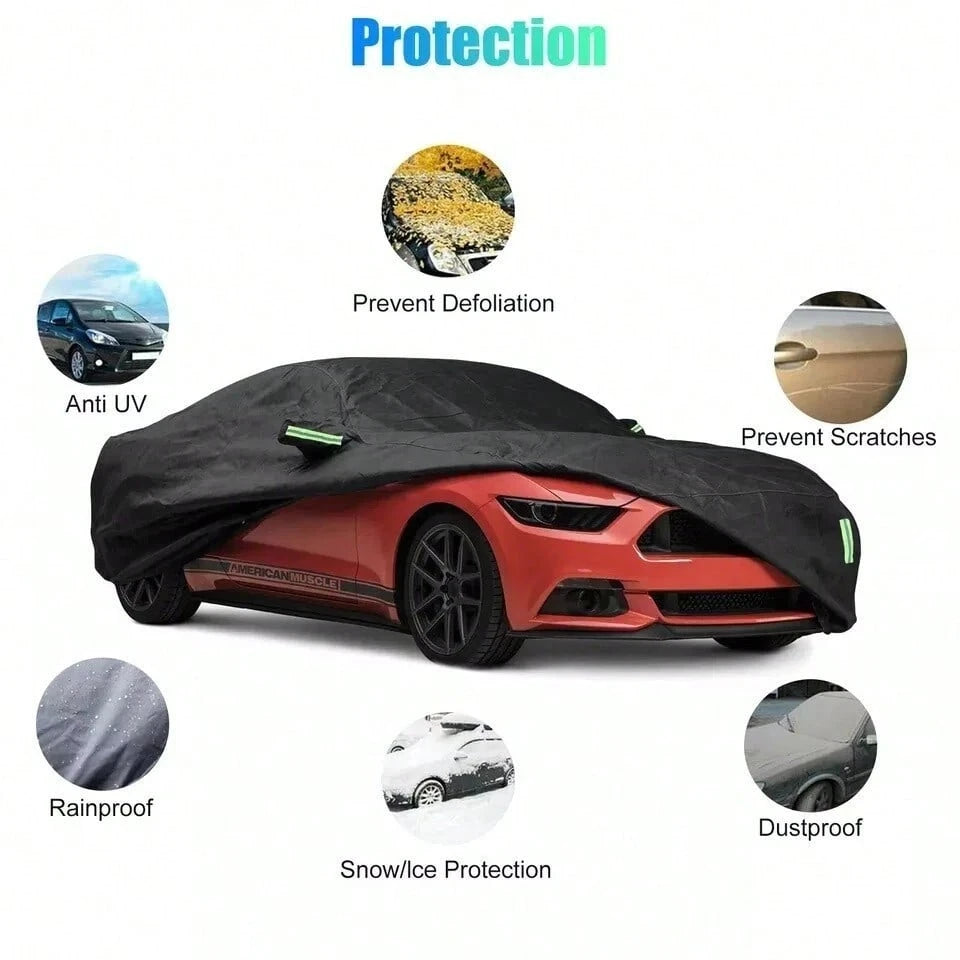 1 Pack Heavy Duty Waterproof Full Car Cover, All Weather Windproof Dustproof UV Sun Resistant Auto Protector Shield, All Season Outdoor Vehicle Cover For Sedan SUV Van Daily Car Protection