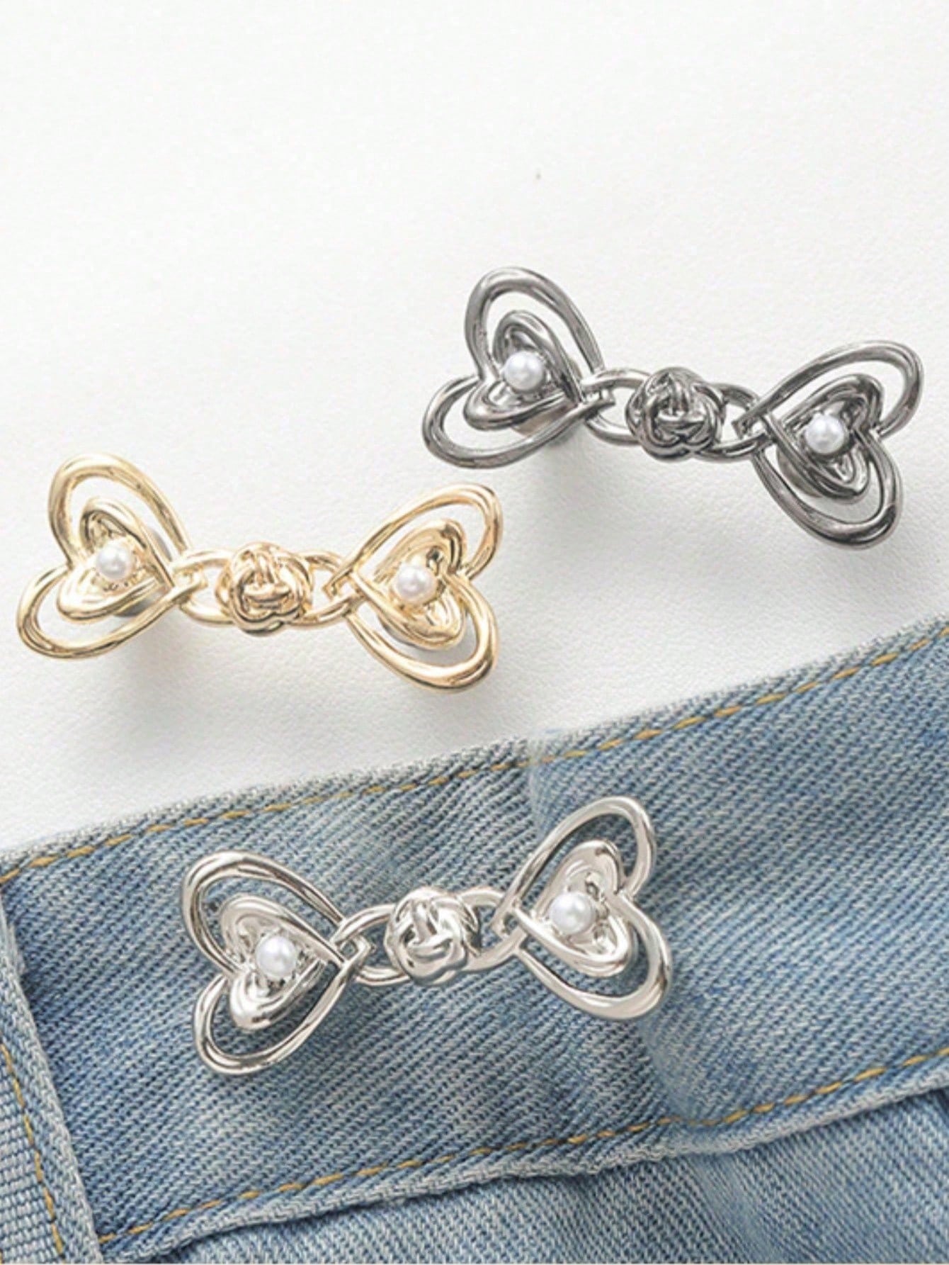 1 Pair/2 Pairs Of High-End Pearl Heart-Shaped Brooch Waist Adjuster For Jeans Skirts, Premium Quality With Adjustable Waistband Buckle
