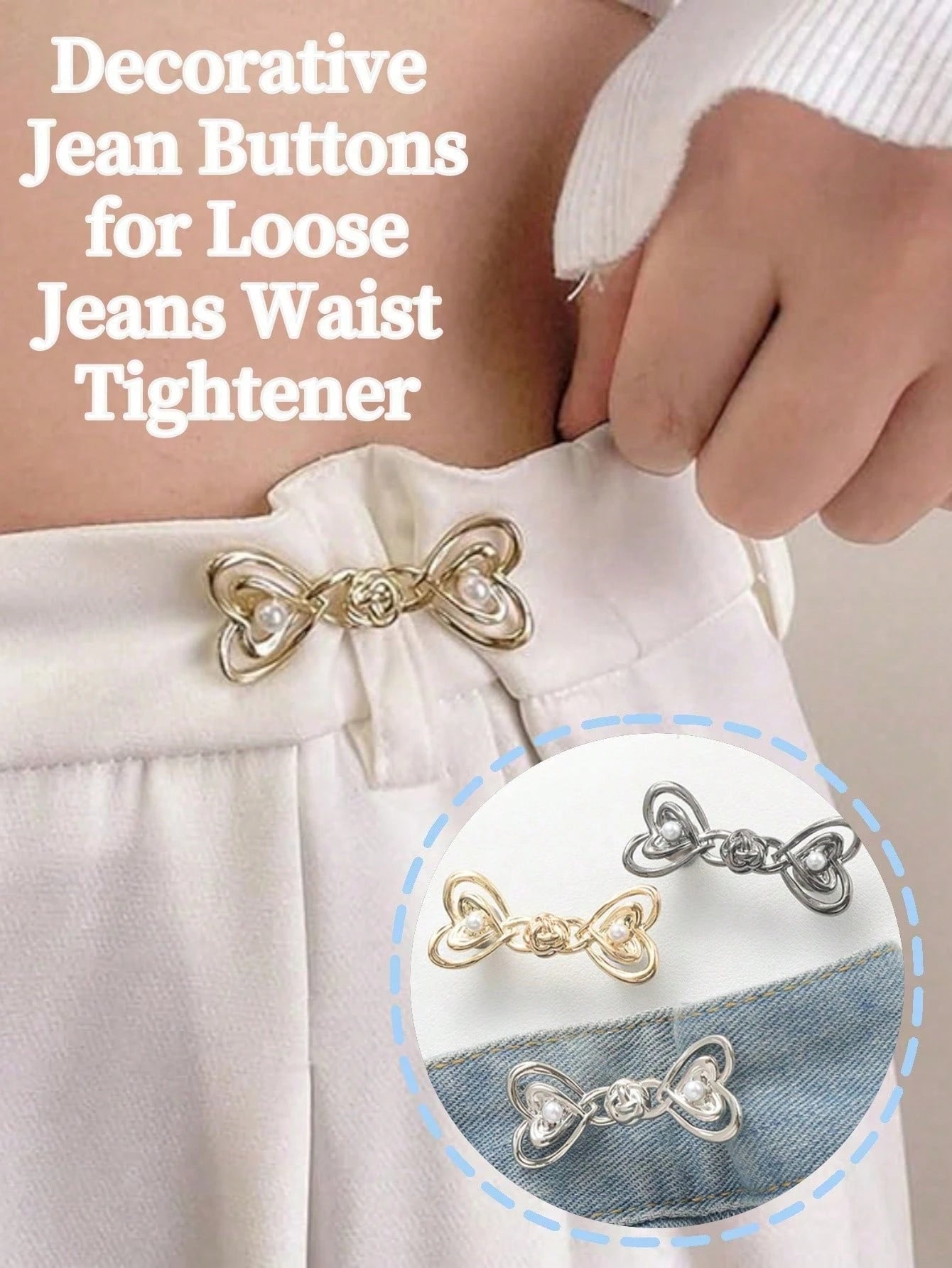 1 Pair/2 Pairs Of High-End Pearl Heart-Shaped Brooch Waist Adjuster For Jeans Skirts, Premium Quality With Adjustable Waistband Buckle