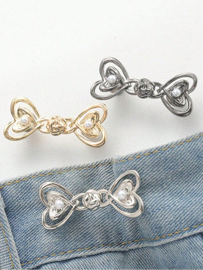 1 Pair/2 Pairs Of High-End Pearl Heart-Shaped Brooch Waist Adjuster For Jeans Skirts, Premium Quality With Adjustable Waistband Buckle