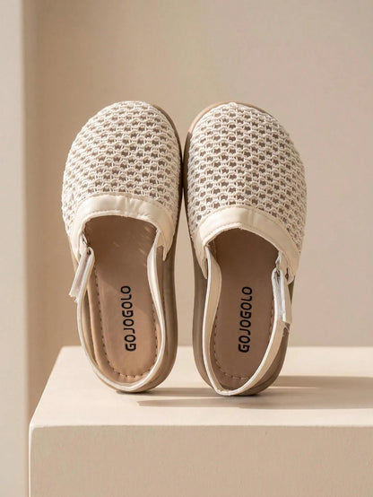 1 Pair 2026 Girls' Knitted Mesh Round Toe Hook & Loop Thick Sole Closed Toe Sandals, Summer Campus Daily Style