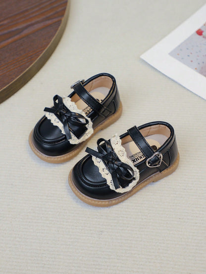 1 Pair Black Cute Fashion, Massage Sole Slip-On Design, Soft Bottom Non-Slip Flat Baby Shoes Children Shoes, Suitable For All Seasons
