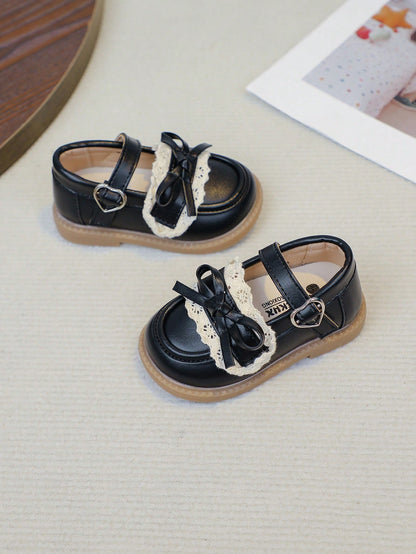 1 Pair Black Cute Fashion, Massage Sole Slip-On Design, Soft Bottom Non-Slip Flat Baby Shoes Children Shoes, Suitable For All Seasons