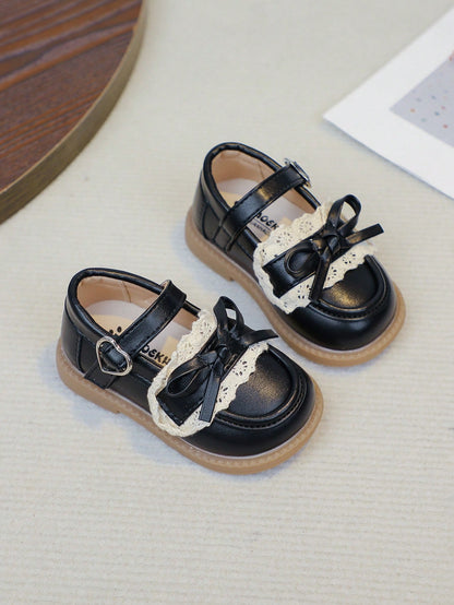 1 Pair Black Cute Fashion, Massage Sole Slip-On Design, Soft Bottom Non-Slip Flat Baby Shoes Children Shoes, Suitable For All Seasons