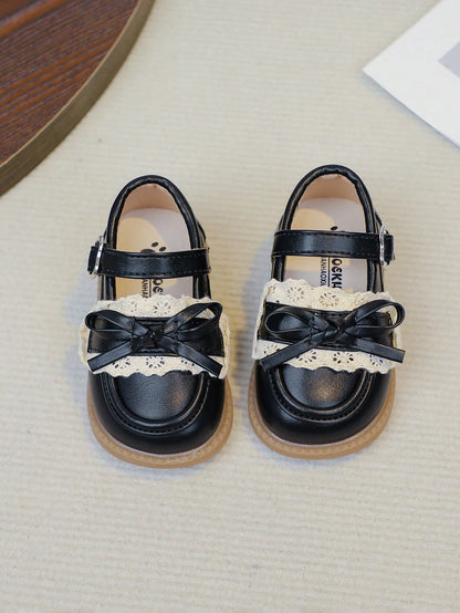 1 Pair Black Cute Fashion, Massage Sole Slip-On Design, Soft Bottom Non-Slip Flat Baby Shoes Children Shoes, Suitable For All Seasons