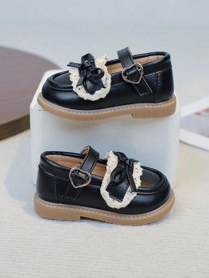 1 Pair Black Cute Fashion, Massage Sole Slip-On Design, Soft Bottom Non-Slip Flat Baby Shoes Children Shoes, Suitable For All Seasons
