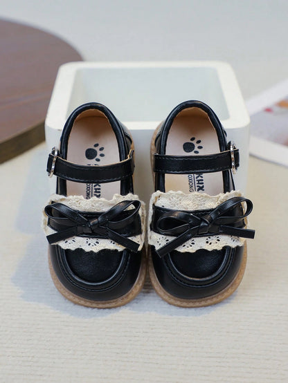 1 Pair Black Cute Fashion, Massage Sole Slip-On Design, Soft Bottom Non-Slip Flat Baby Shoes Children Shoes, Suitable For All Seasons