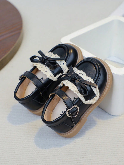 1 Pair Black Cute Fashion, Massage Sole Slip-On Design, Soft Bottom Non-Slip Flat Baby Shoes Children Shoes, Suitable For All Seasons