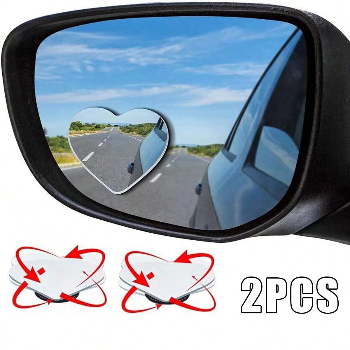 1 Pair Heart-Shaped Blind Spot Mirrors, Car Heart-Shaped Blind Spot Mirrors, Car Frameless Blind Spot Mirrors, 360° Wide Angle Convex Mirrors, Fan-Shaped Blind Spot Rearview Mirrors, Parking Mirrors