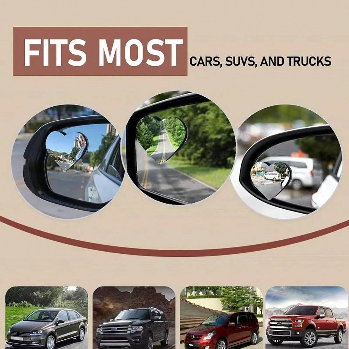 1 Pair Heart-Shaped Blind Spot Mirrors, Car Heart-Shaped Blind Spot Mirrors, Car Frameless Blind Spot Mirrors, 360° Wide Angle Convex Mirrors, Fan-Shaped Blind Spot Rearview Mirrors, Parking Mirrors