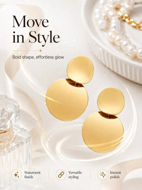 1 Pair Retro Chic Circle Drop Earrings, Minimalist Round Statement Earrings Women, Elegant Everyday Fashion Accessory Party, & Styling