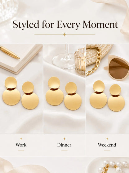 1 Pair Retro Chic Circle Drop Earrings, Minimalist Round Statement Earrings Women, Elegant Everyday Fashion Accessory Party, & Styling