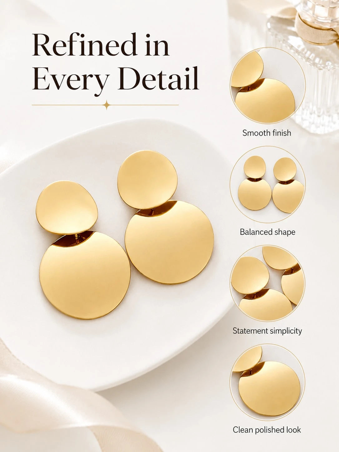 1 Pair Retro Chic Circle Drop Earrings, Minimalist Round Statement Earrings Women, Elegant Everyday Fashion Accessory Party, & Styling
