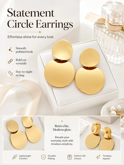 1 Pair Retro Chic Circle Drop Earrings, Minimalist Round Statement Earrings Women, Elegant Everyday Fashion Accessory Party, & Styling
