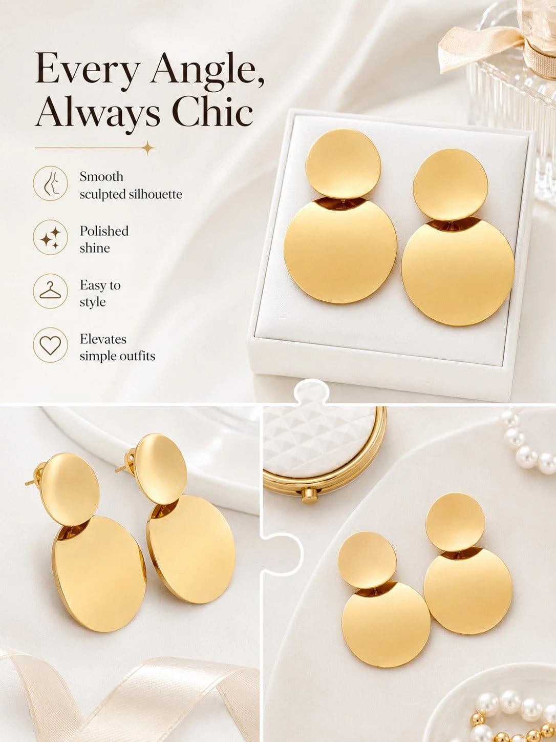 1 Pair Retro Chic Circle Drop Earrings, Minimalist Round Statement Earrings Women, Elegant Everyday Fashion Accessory Party, & Styling