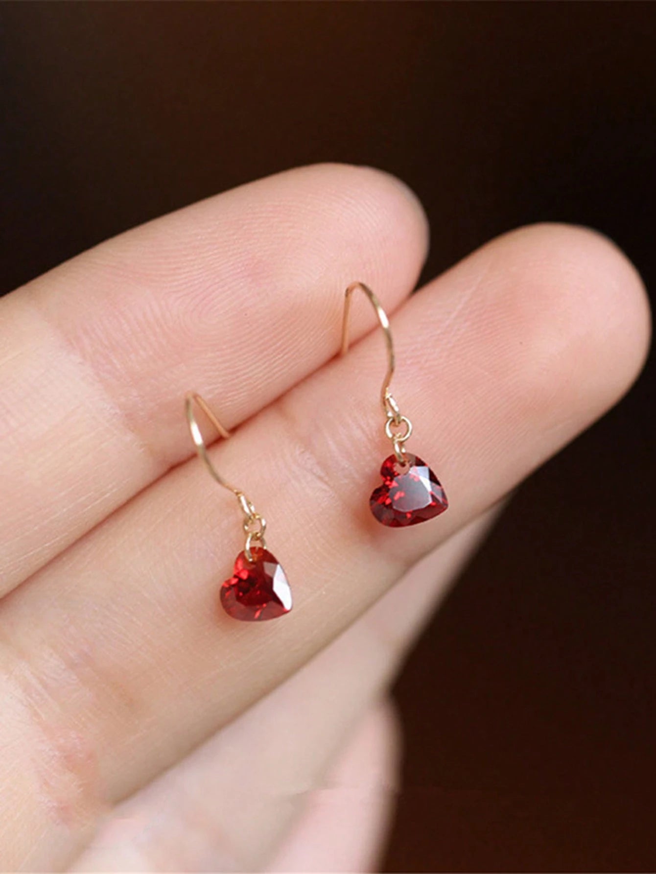 1 Pair S925 Sterling Silver Wine Red Heart Shaped Elegant Earrings, Ideal Gift For Friend/Classmate Birthday Party