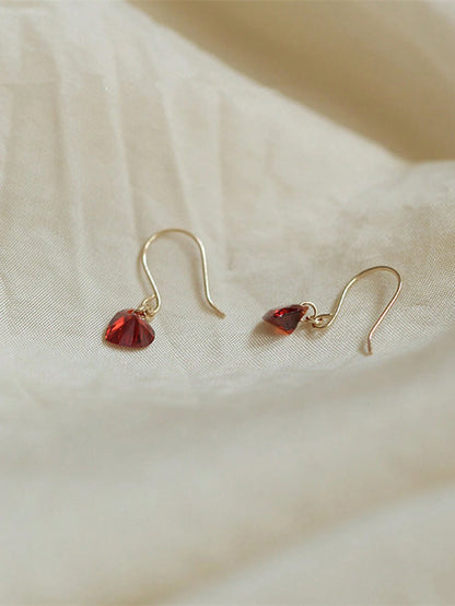 1 Pair S925 Sterling Silver Wine Red Heart Shaped Elegant Earrings, Ideal Gift For Friend/Classmate Birthday Party