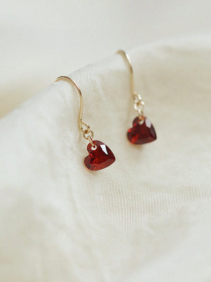 1 Pair S925 Sterling Silver Wine Red Heart Shaped Elegant Earrings, Ideal Gift For Friend/Classmate Birthday Party