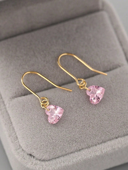 1 Pair S925 Sterling Silver Wine Red Heart Shaped Elegant Earrings, Ideal Gift For Friend/Classmate Birthday Party