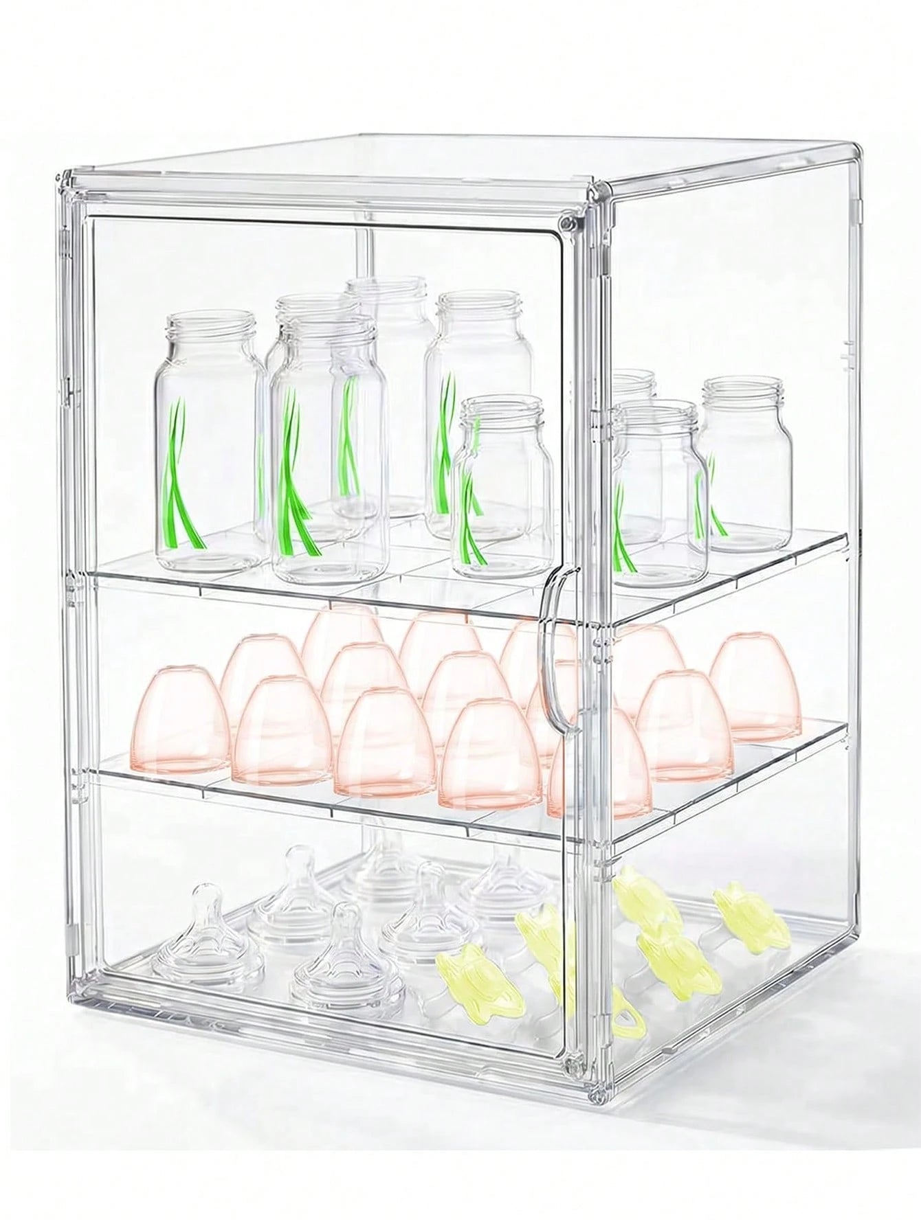 1 Pc 3/2 Layer Water Bottle Storage Box, Adjustable Transparent Acrylic, Transparent Baby Product Storage Box, Dustproof, Used For Baby Essentials