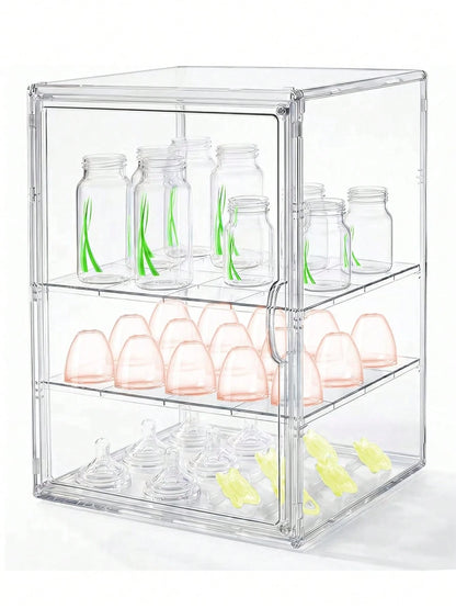 1 Pc 3/2 Layer Water Bottle Storage Box, Adjustable Transparent Acrylic, Transparent Baby Product Storage Box, Dustproof, Used For Baby Essentials