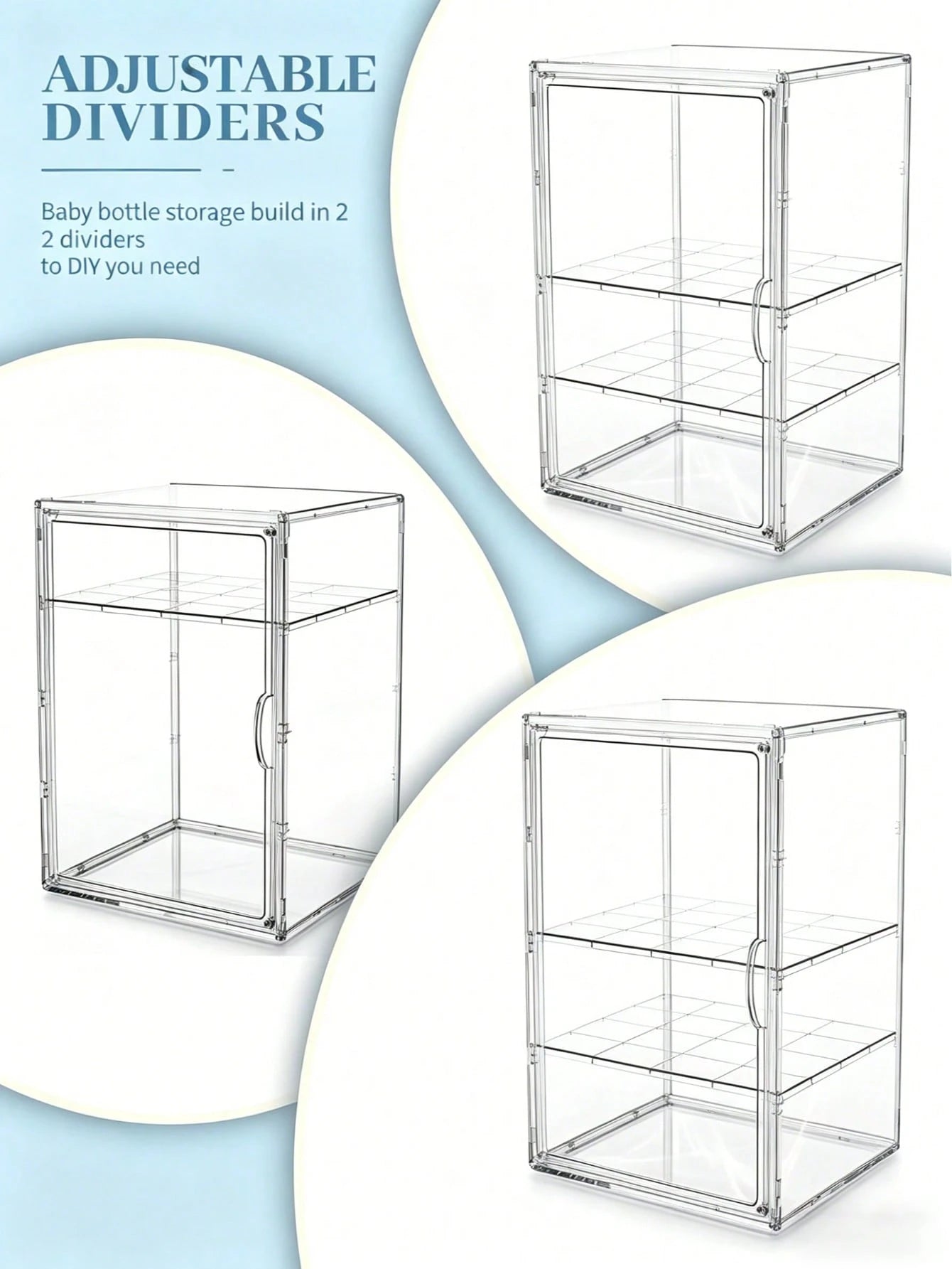 1 Pc 3/2 Layer Water Bottle Storage Box, Adjustable Transparent Acrylic, Transparent Baby Product Storage Box, Dustproof, Used For Baby Essentials