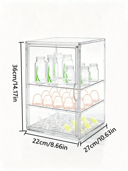 1 Pc 3/2 Layer Water Bottle Storage Box, Adjustable Transparent Acrylic, Transparent Baby Product Storage Box, Dustproof, Used For Baby Essentials
