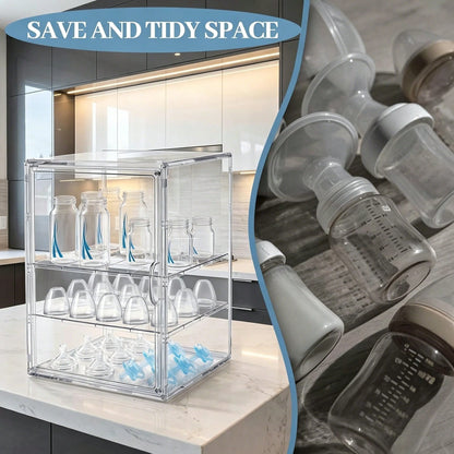 1 Pc 3/2 Layer Water Bottle Storage Box, Adjustable Transparent Acrylic, Transparent Baby Product Storage Box, Dustproof, Used For Baby Essentials