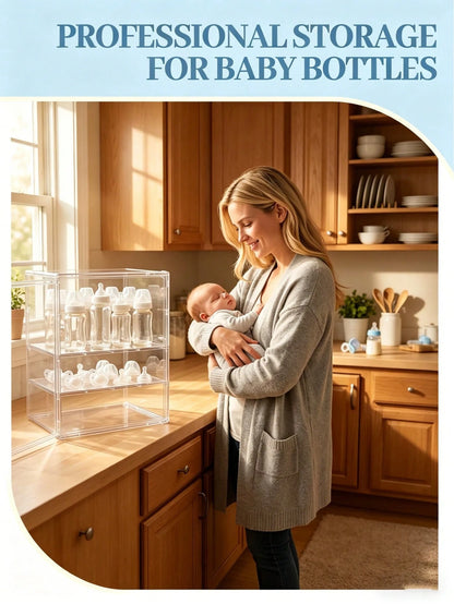 1 Pc 3/2 Layer Water Bottle Storage Box, Adjustable Transparent Acrylic, Transparent Baby Product Storage Box, Dustproof, Used For Baby Essentials