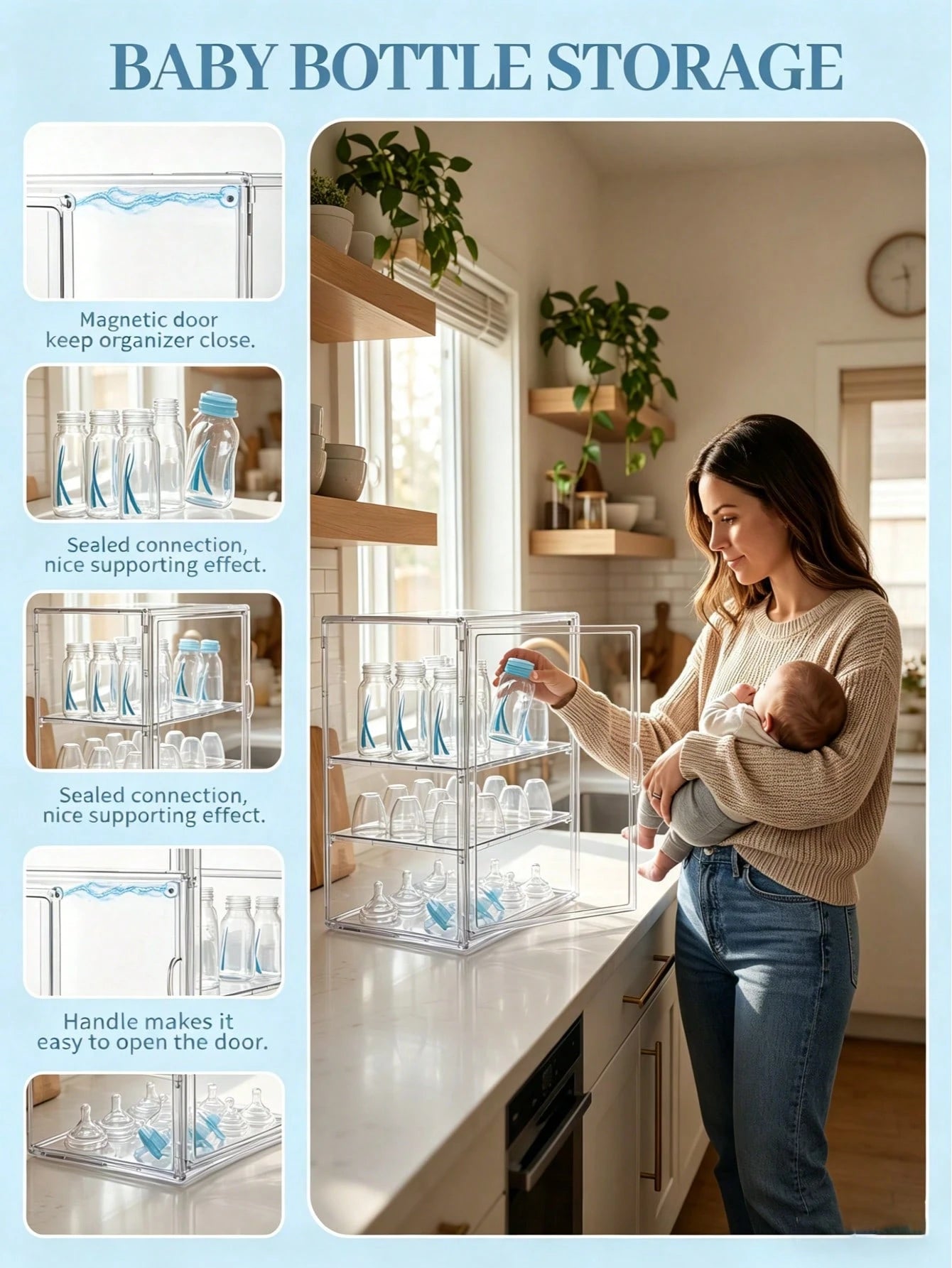 1 Pc 3/2 Layer Water Bottle Storage Box, Adjustable Transparent Acrylic, Transparent Baby Product Storage Box, Dustproof, Used For Baby Essentials