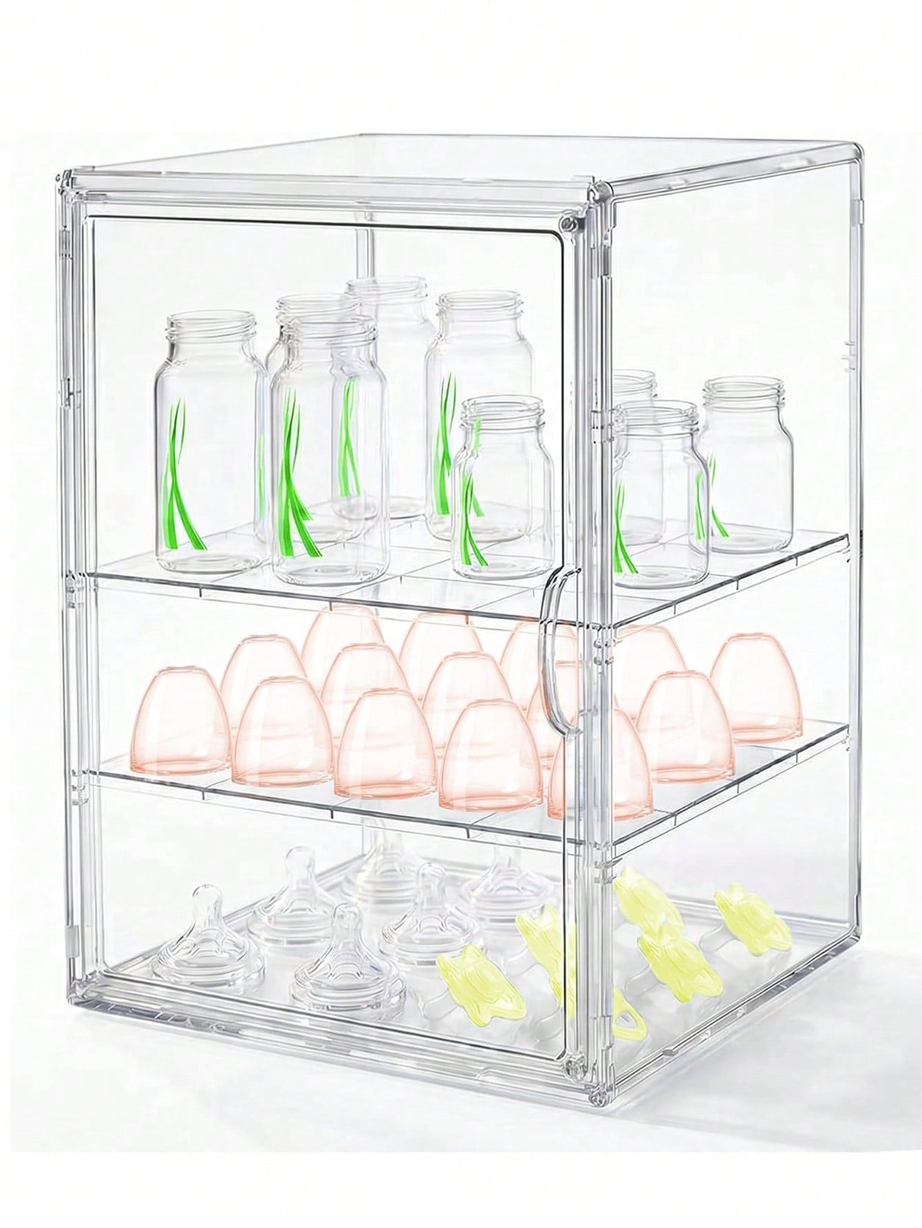 1 Pc 3/2 Layer Water Bottle Storage Box, Adjustable Transparent Acrylic, Transparent Baby Product Storage Box, Dustproof, Used For Baby Essentials