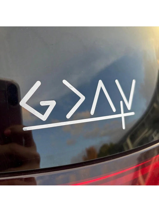 1 Pc God Is Greater Than The Highs And Lows With Cross Car Decal, Self-Adhesive Vinyl Geometric & Slogan Pattern Sticker Can Be Applied On Car Window, Water Bottle, Laptop