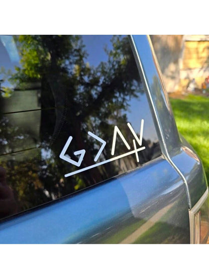 1 Pc God Is Greater Than The Highs And Lows With Cross Car Decal, Self-Adhesive Vinyl Geometric & Slogan Pattern Sticker Can Be Applied On Car Window, Water Bottle, Laptop