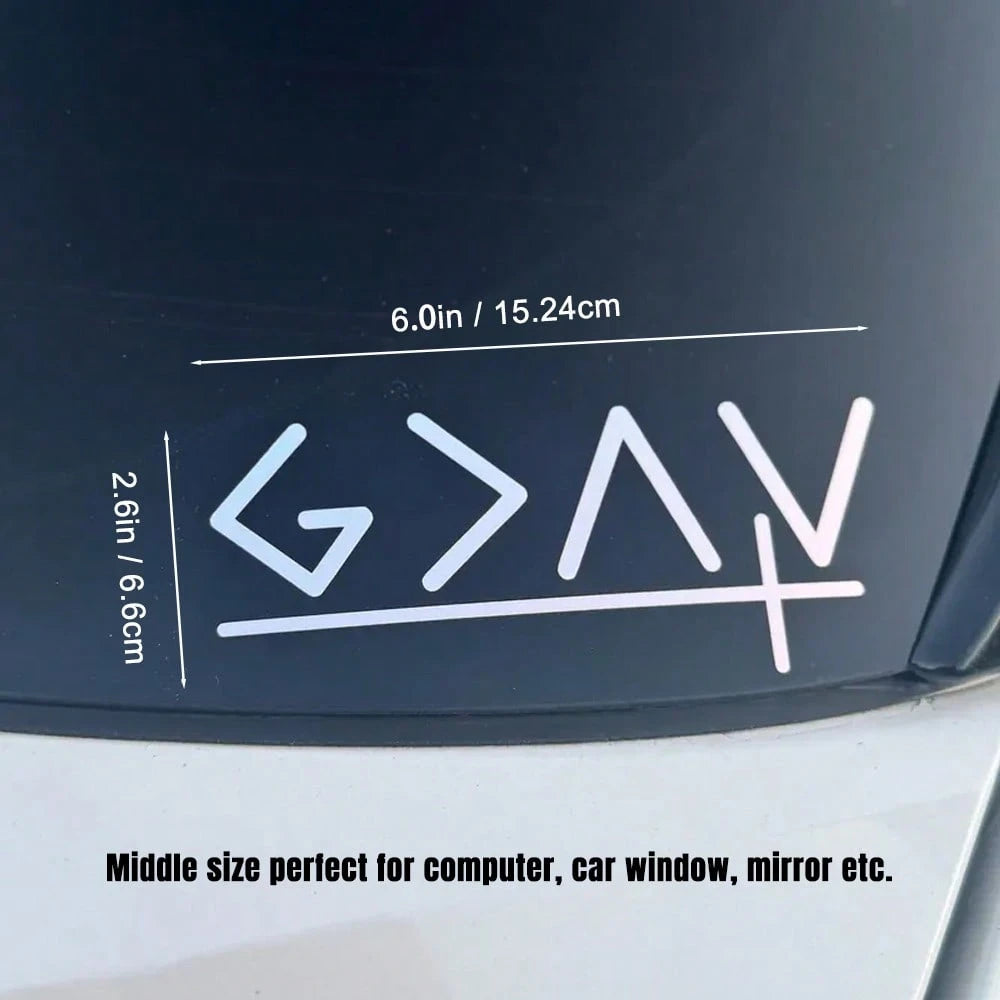 1 Pc God Is Greater Than The Highs And Lows With Cross Car Decal, Self-Adhesive Vinyl Geometric & Slogan Pattern Sticker Can Be Applied On Car Window, Water Bottle, Laptop