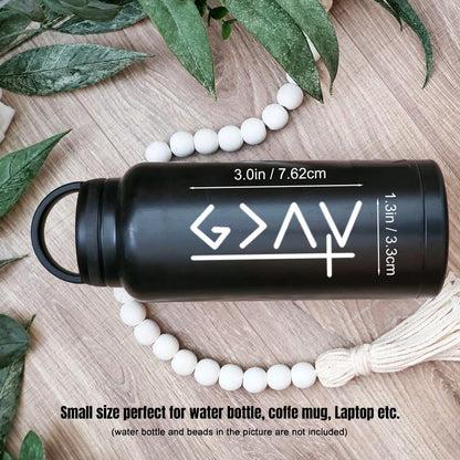 1 Pc God Is Greater Than The Highs And Lows With Cross Car Decal, Self-Adhesive Vinyl Geometric & Slogan Pattern Sticker Can Be Applied On Car Window, Water Bottle, Laptop