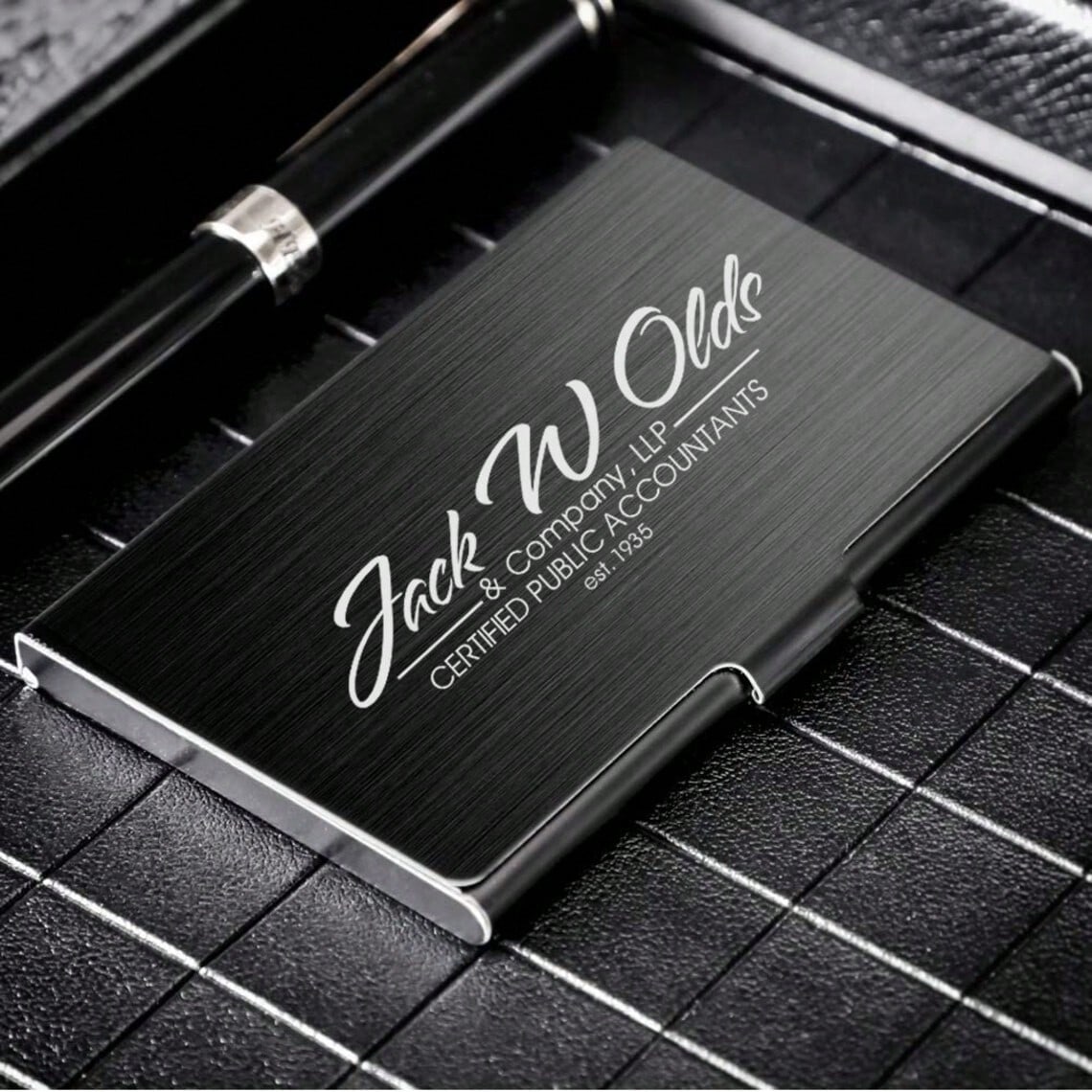 1 Pc Personalized BUSINESS Card Holder Case, Black Metal Card Holder, Custom Engraved Fathers Day Gift, For Him, Dad, Men, Boyfriend, Realtor, Boss, Corporate Office