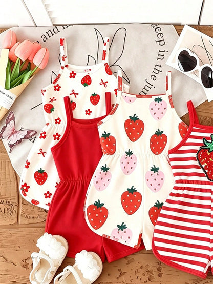 1 Pc Random, This Cute Girls' Sleeveless Romper Comes In Four Colors, Soft Fabric, Comfortable And Skin-Friendly, Suitable For Summer Wear
