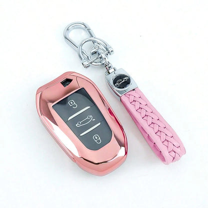 1 Pc TPU Car Key Case With Keychain Cover For Peugeot 3-Button Car Key Fod Cover For 2008 For 3008 For 4008 For 5008 For 308 For 408 For 508 For C1 For C2 For C4 For C6 For C3-XR For Grand For DS For