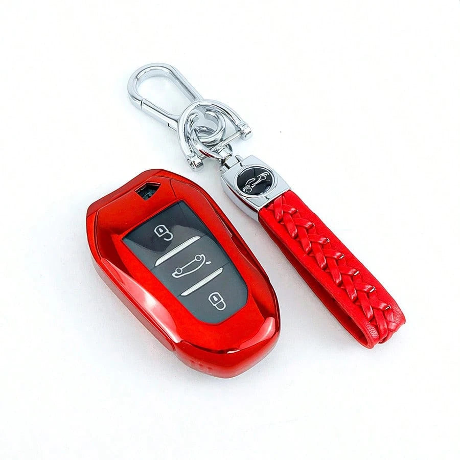 1 Pc TPU Car Key Case With Keychain Cover For Peugeot 3-Button Car Key Fod Cover For 2008 For 3008 For 4008 For 5008 For 308 For 408 For 508 For C1 For C2 For C4 For C6 For C3-XR For Grand For DS For