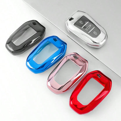 1 Pc TPU Car Key Case With Keychain Cover For Peugeot 3-Button Car Key Fod Cover For 2008 For 3008 For 4008 For 5008 For 308 For 408 For 508 For C1 For C2 For C4 For C6 For C3-XR For Grand For DS For