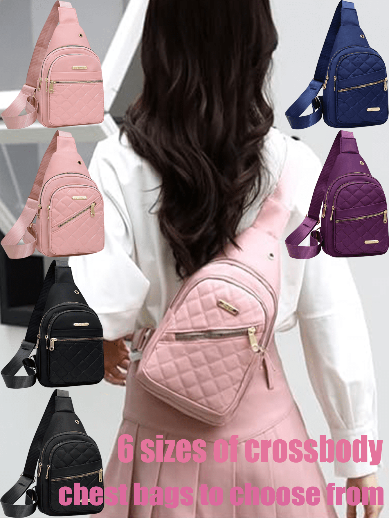 1 PC Women's Crossbody Chest Bag, Women's Wallet, Fashionable Chest Bag, Waterproof And Breathable Fabric, Multiple Storage Spaces, Front Bag, 6 Sizes To Choose From, Suitable For Travel, Work, Shoppi