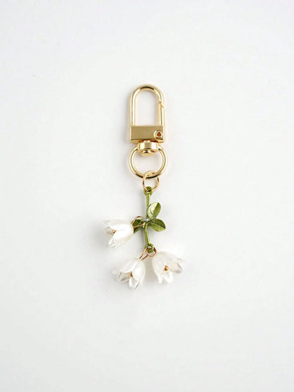 1 Pc Women's Elegant Lily Flower Charm Keychain Lily Bead Pendant Minimalist Decor For Bag Backpack And Car Keys Backpack Decor