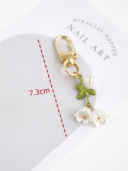 1 Pc Women's Elegant Lily Flower Charm Keychain Lily Bead Pendant Minimalist Decor For Bag Backpack And Car Keys Backpack Decor