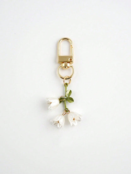 1 Pc Women's Elegant Lily Flower Charm Keychain Lily Bead Pendant Minimalist Decor For Bag Backpack And Car Keys Backpack Decor