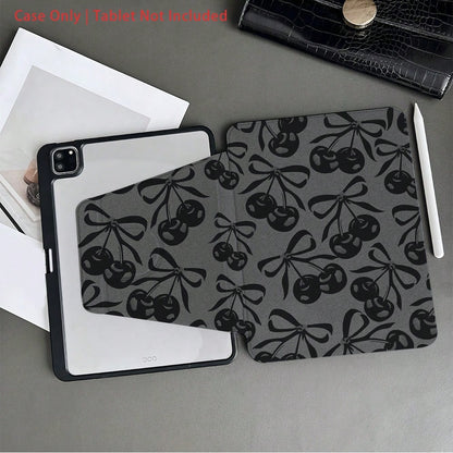 1 Piece Black- And- Gray Cherry- Bow- Pattern Protective Tablet Case With Pen Holder Compatible With IPad 10.9/10.2/ Air 5th Gen/Pro11/10th/9.7/Air 2/IPad (7th Gen)/ IPad (8th Gen)/IPad Air 4/5/IP