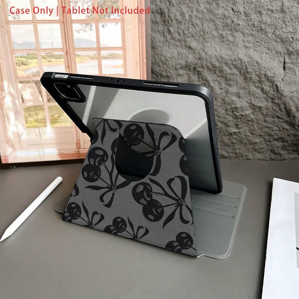 1 Piece Black- And- Gray Cherry- Bow- Pattern Protective Tablet Case With Pen Holder Compatible With IPad 10.9/10.2/ Air 5th Gen/Pro11/10th/9.7/Air 2/IPad (7th Gen)/ IPad (8th Gen)/IPad Air 4/5/IP
