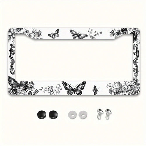 1 Piece Of Metal License Plate Frame, Adorned With Exquisite Butterfly And Floral Patterns, Suitable For American And Most International Car Models, Includes Mounting Screws, Car Decoration Accessory